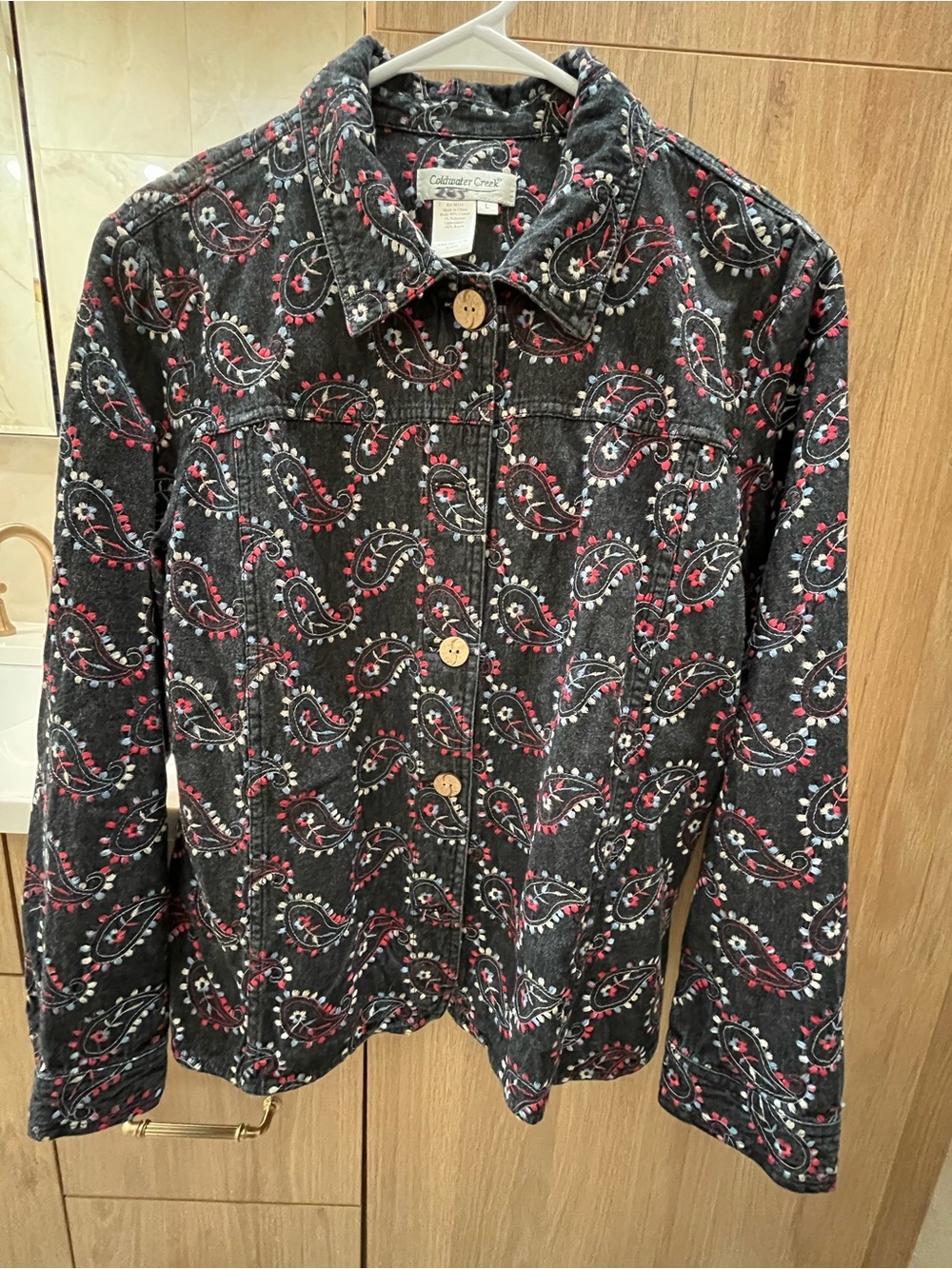 Coldwater Creek Black Paisley Western Denim Shacket / Jacket Size Large
